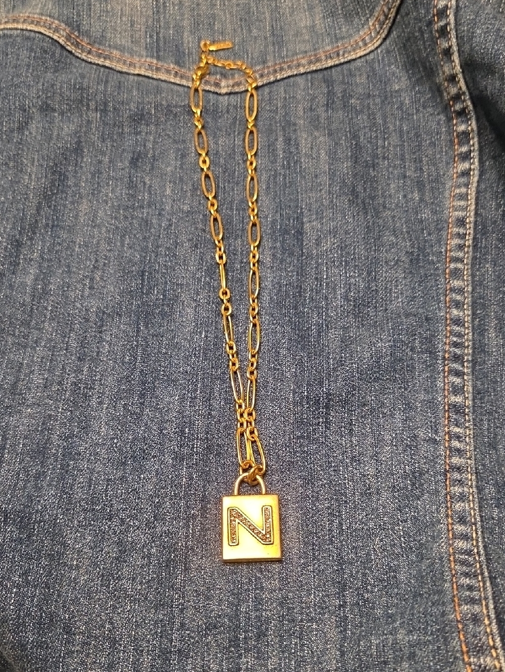 Gold Letter 'N' Pendant Necklace Made By Sequin - Women's Jewelry